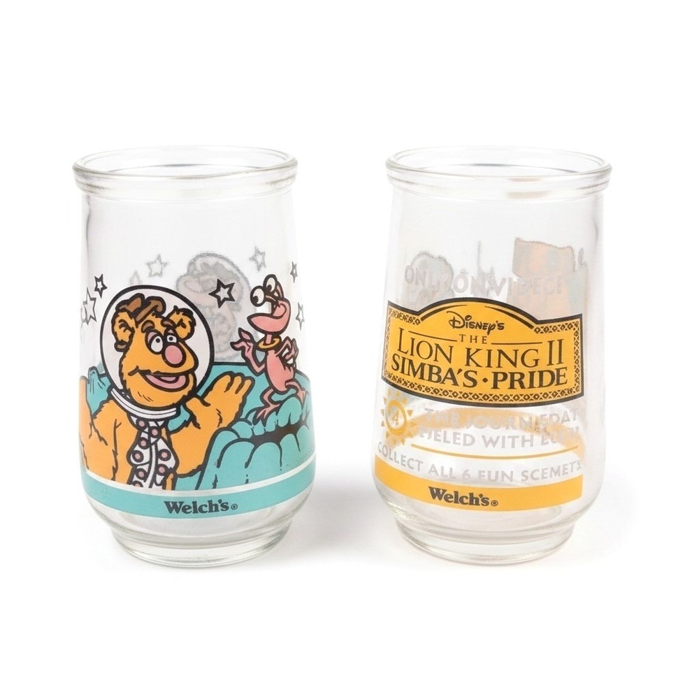 VTG 1998 Welchs Jelly Jar Glasses Lion King II Simba Muppet In Space Fozzie Bear